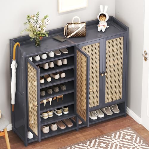 Bamboo 8 Tier Shoe Storage Cabinet with Doors and Drawers P116
