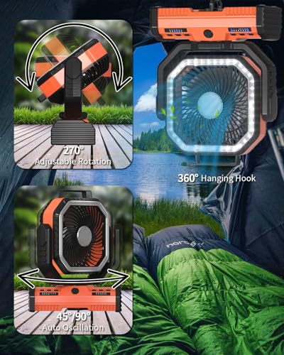 12 Inch 40000mAh Rechargeable Portable Oscillating Fan with LED Lantern J362356