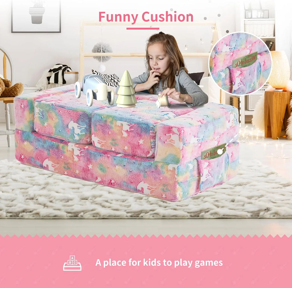 Kids Couch with Two Ottoman, Modular Foldable Loveseat W8526