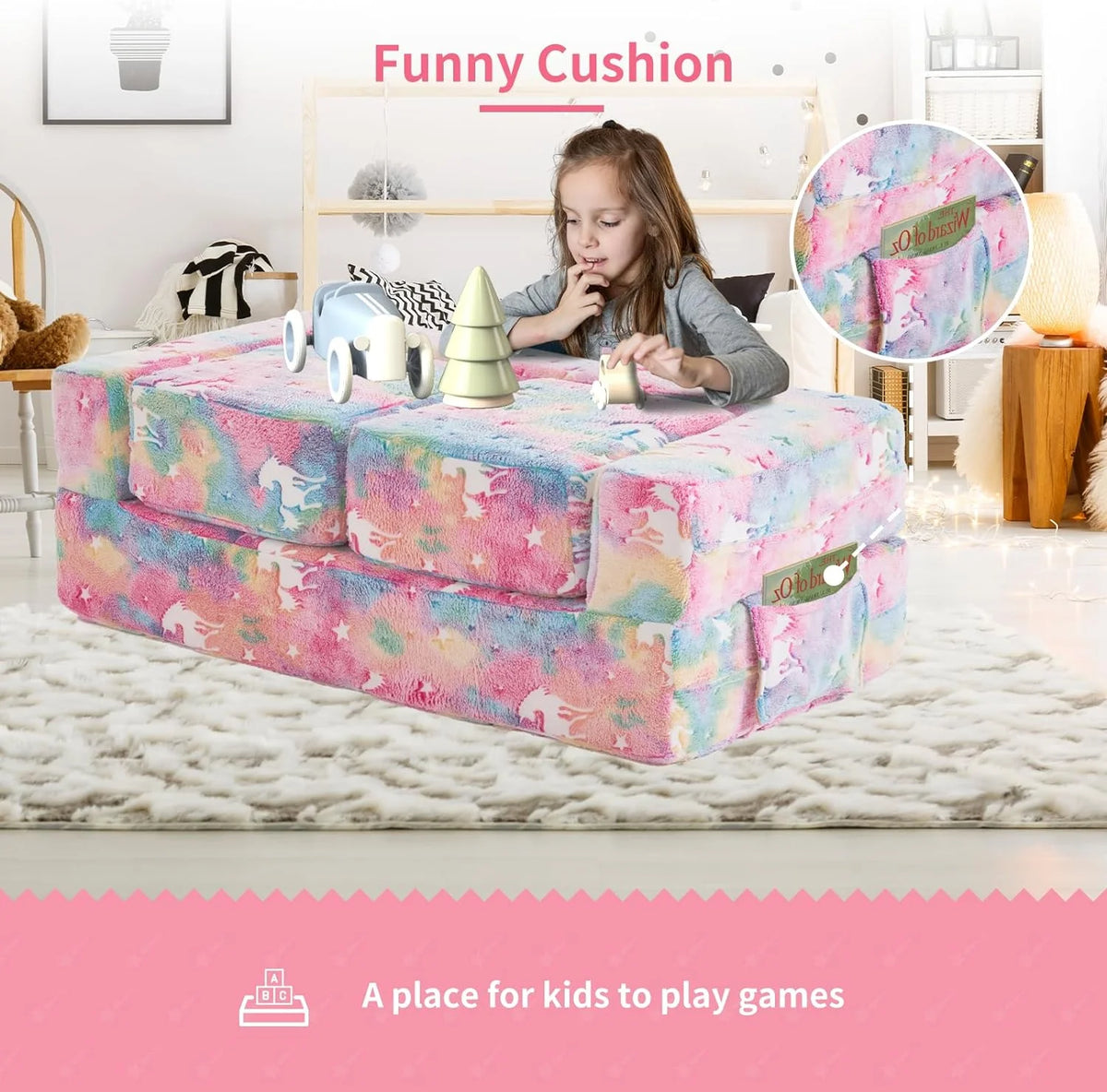 Kids Couch with Two Ottoman, Modular Foldable Loveseat W8526