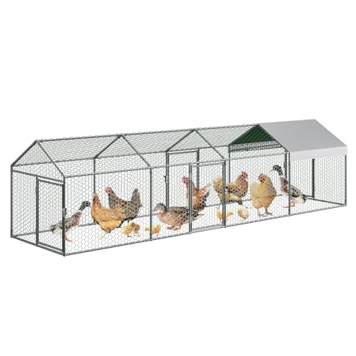 Large Metal Chicken Coop with Waterproof Anti-UV Cover B14410