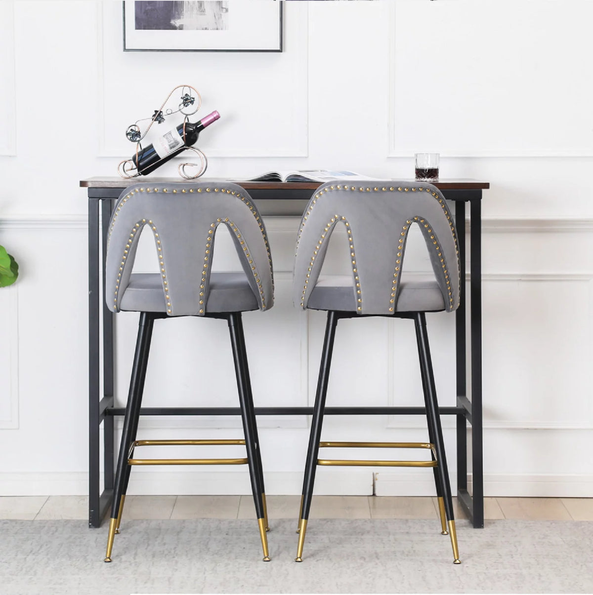 Velvet Upholstered Bar Stools with Back 30 inch Seat Height Set of 4 K105320