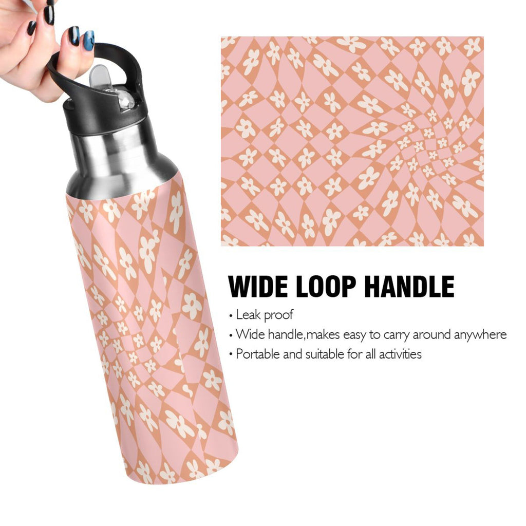 Pink-orange Lattice Flower Stainless Steel Insulated Vacuum Flask M72113