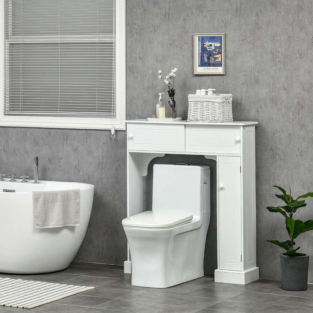 White Freestanding Over The Toilet Bathroom Cabinet with Adjustable Shelves K873