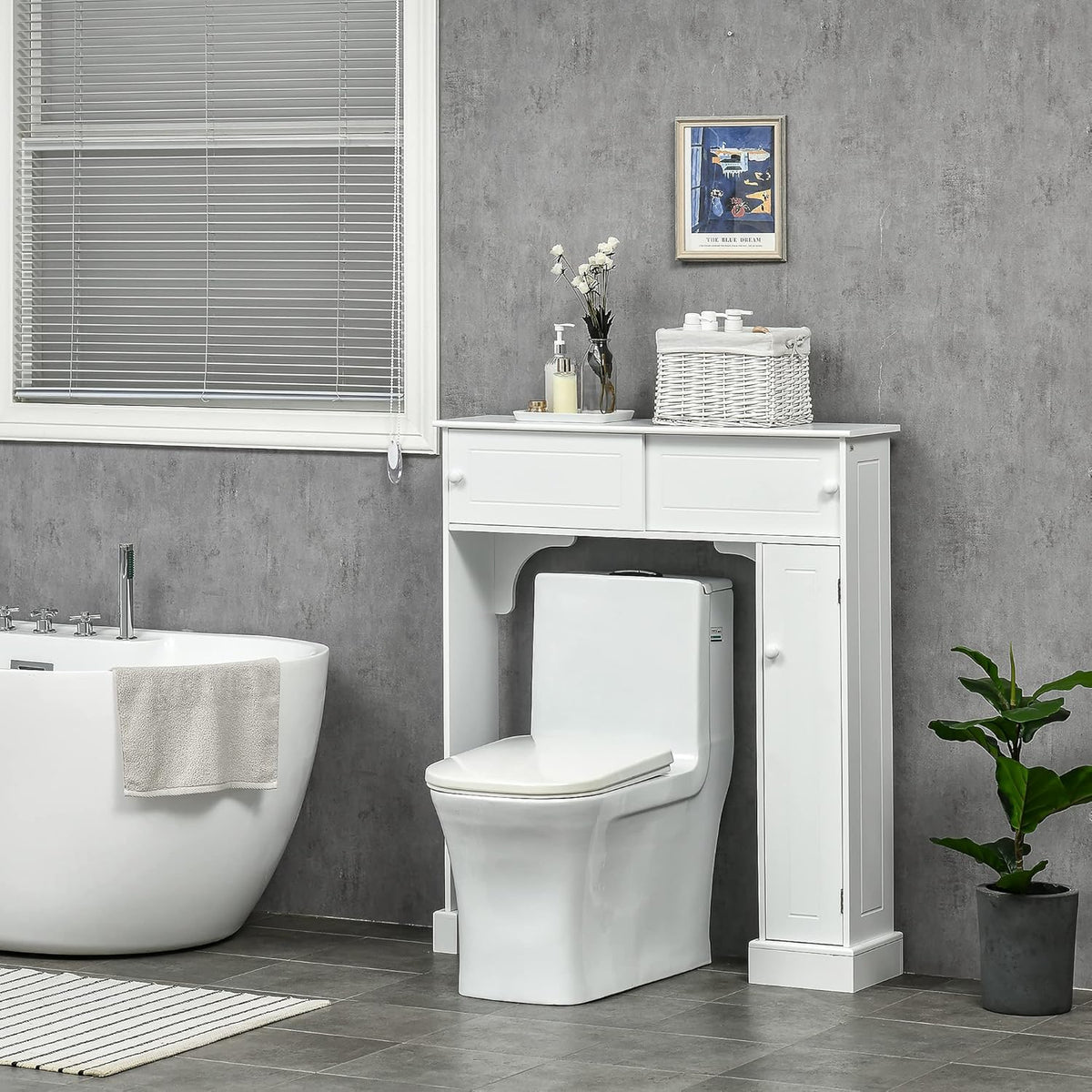 White Freestanding Over The Toilet Bathroom Cabinet with Adjustable Shelves K873