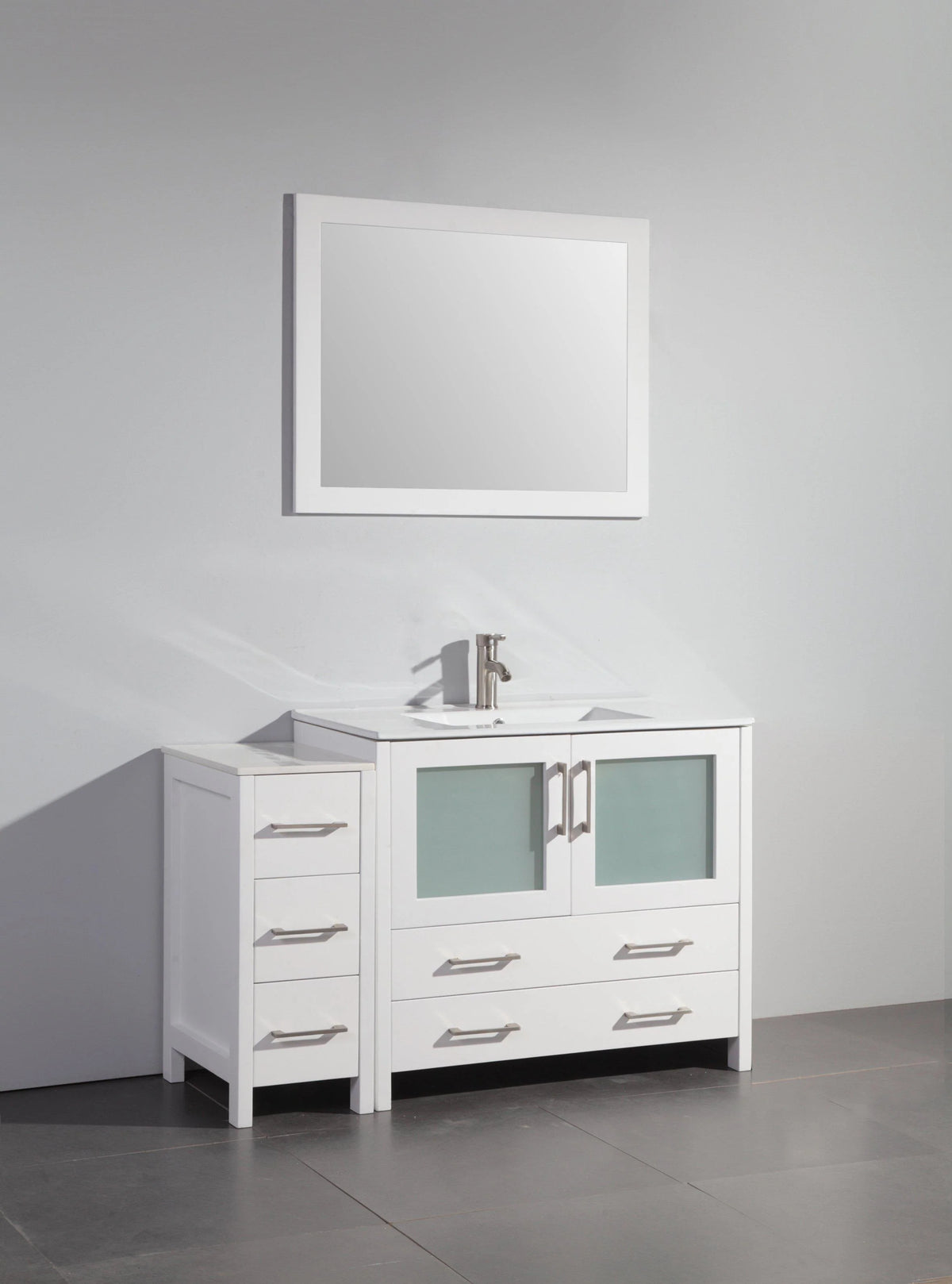 48 in. Single Sink White Ceramic Vanity Cabinet with Mirror G251