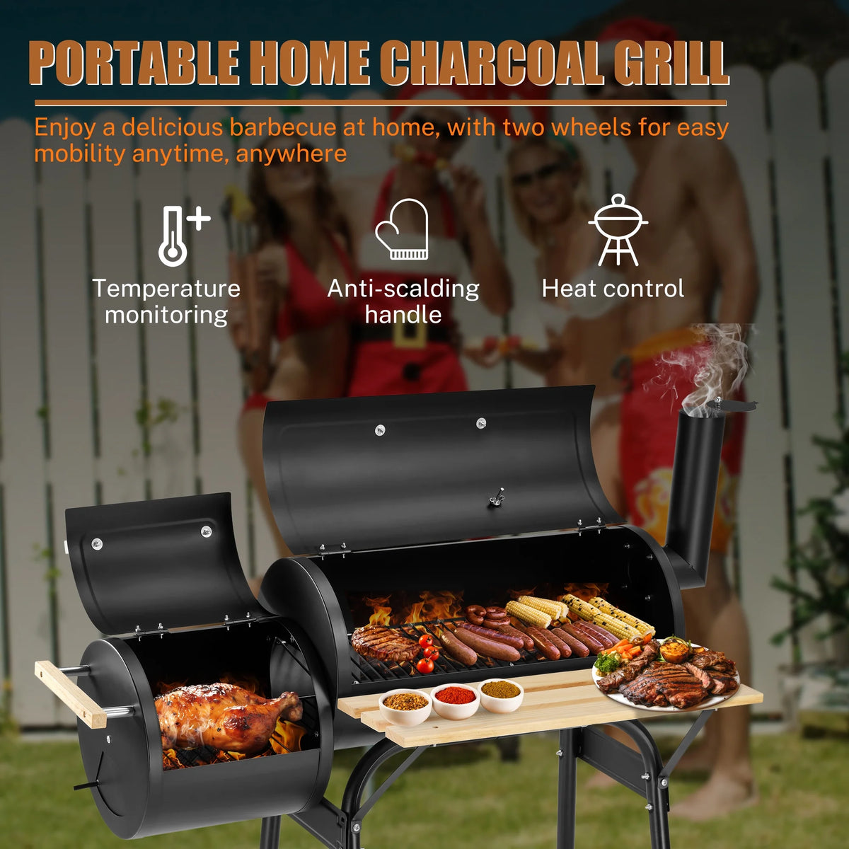 Charcoal Grill with Offset Smoker & Side Table Z188458
