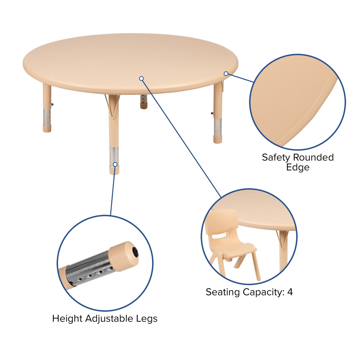 45 inch Round Plastic Height Adjustable Activity Table G381