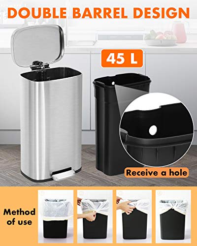 60 Liter Stainless Steel Step Trash Can with Inner Buckets and Hinged Lids G138