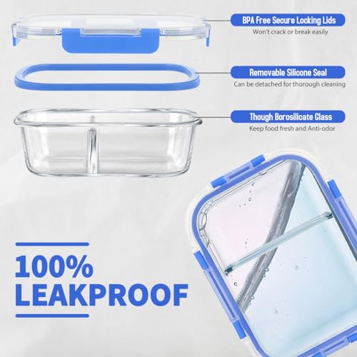 42pcs Glass Food Storage Containers with Lids Set, Blue Q98074