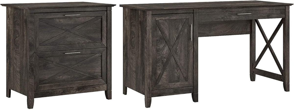 54W Cape Cod Gray Computer Desk with Storage and 2 Drawer File Cabinet S99340