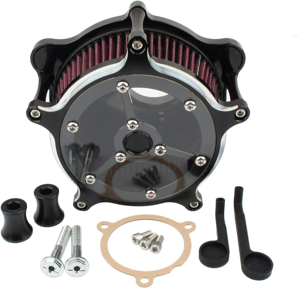 Motorcycle Air Cleaner Intake Filter System Kit Chrome H5115