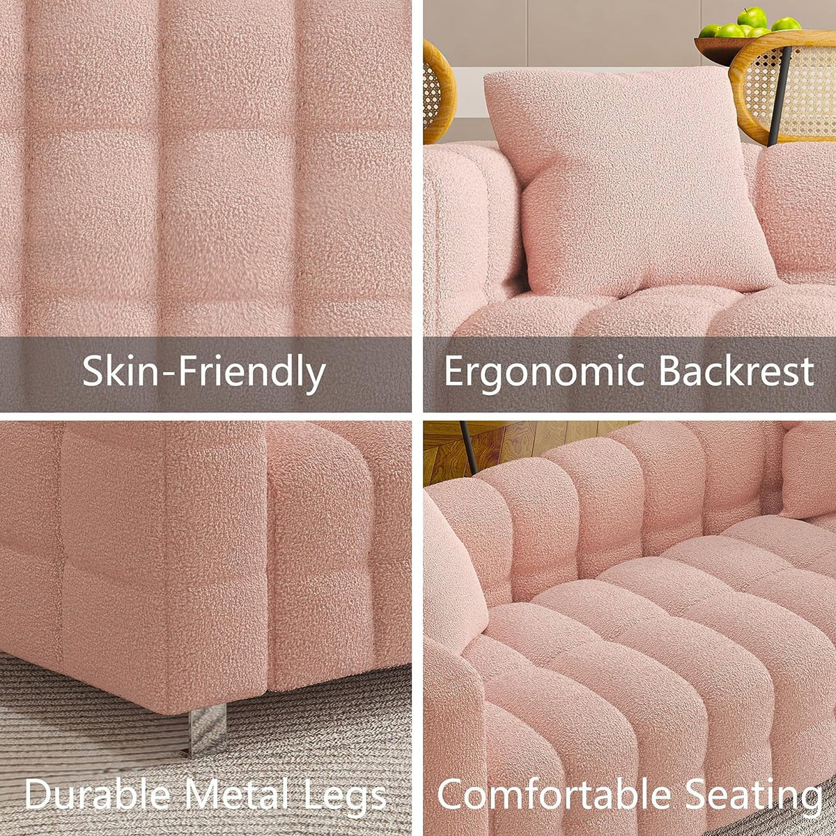 80" Pink Teddy Velvet 3 Seater Couch with Two Pillows U2692