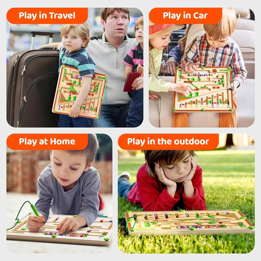 Magnetic Color and Number Maze Wooden Puzzle Activity Board F2963