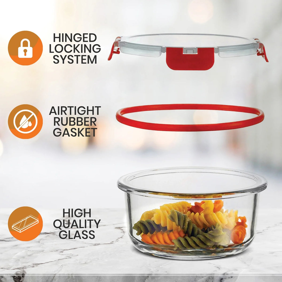 24-Piece Glass Food Storage Set with Locking Hinge Red Lids Y698