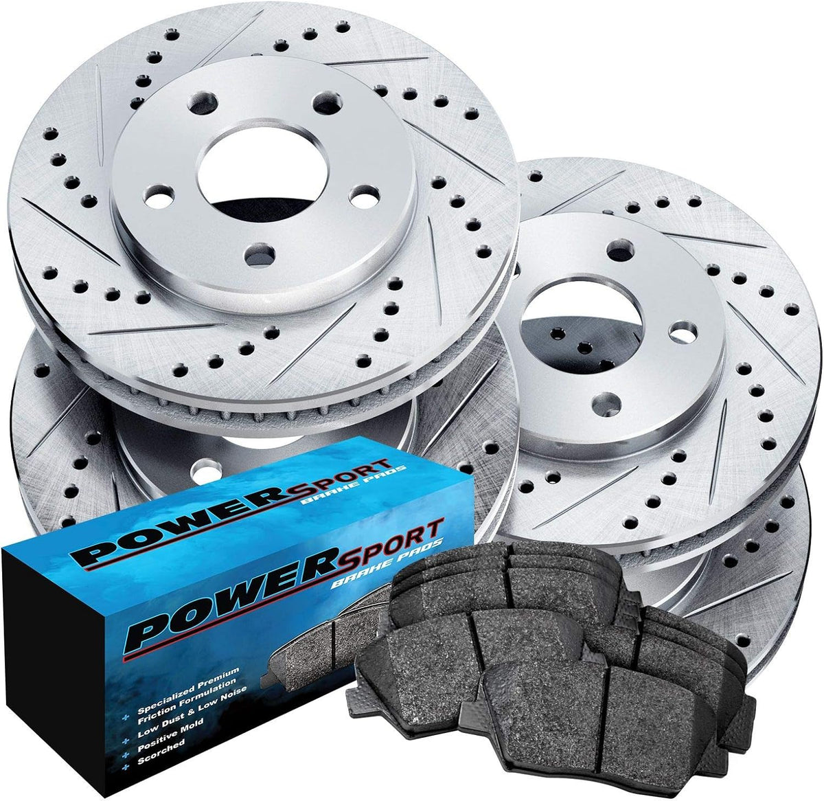 Silver Drilled Slotted Brake Rotors and Semi Metallic Brake Pads F646
