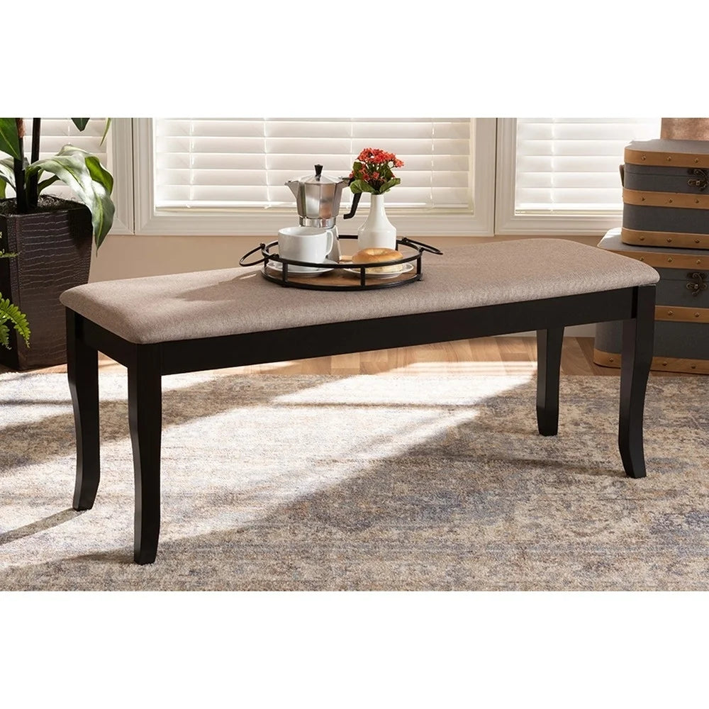 Sand Fabric Upholstered Wood Dining Bench R1456