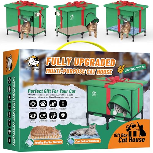 Weatherproof Insulated Outdoor Cat House with Heated Pad and Cooling Pad U428048