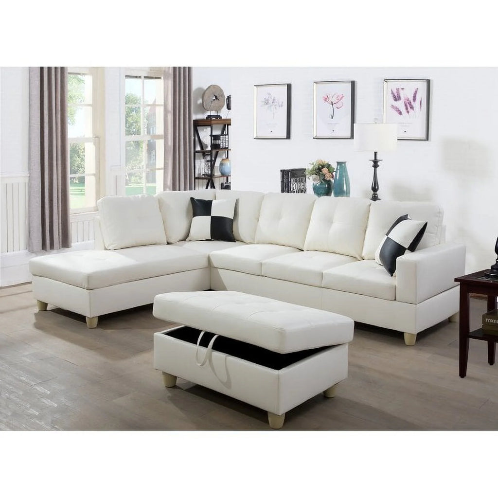 White Left Hand Facing Sectional with Ottoman I535645
