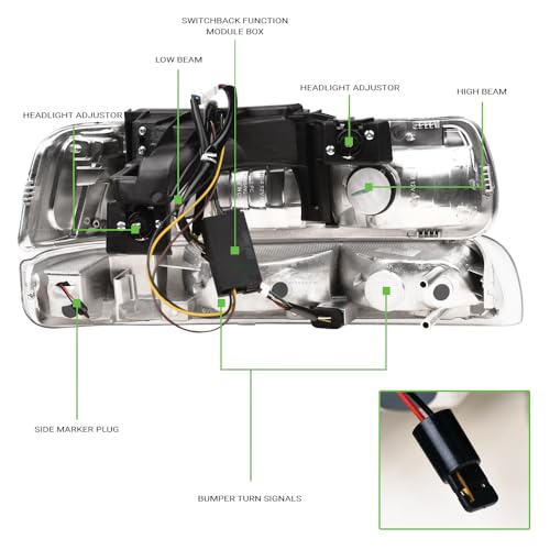 Sequential LED Strip Tube Bar Black Housing Crystal Headlights With Signal Bumper Lamps Amber Reflector 4-Pieces M992388