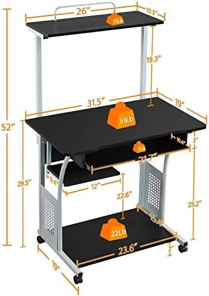 Black 3 Tier Computer Desk with Printer Shelf and Keyboard Tray I78109