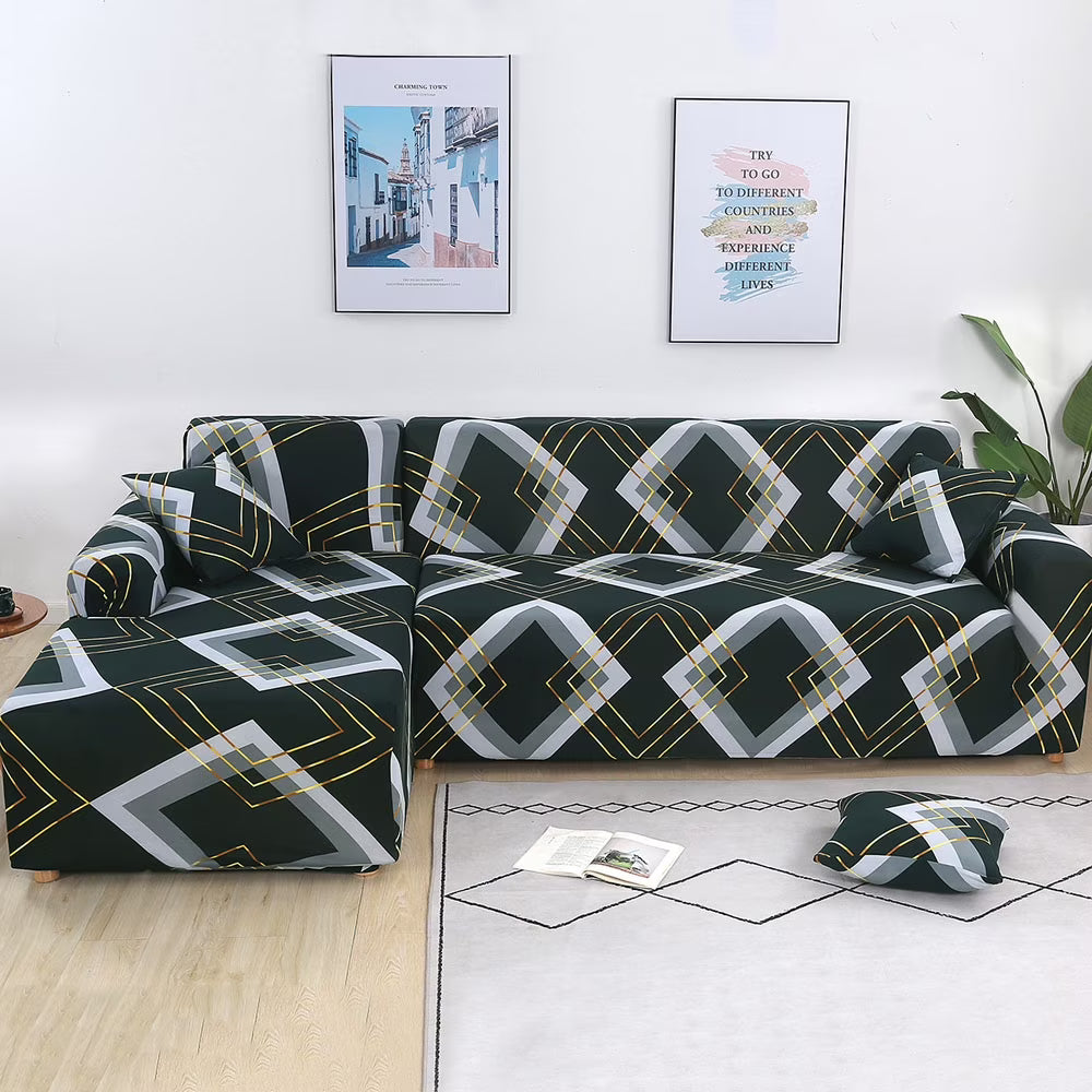 2 Pieces Polyester Fabric Stretch Slipcovers for L Shape Sectional Sofa W4771