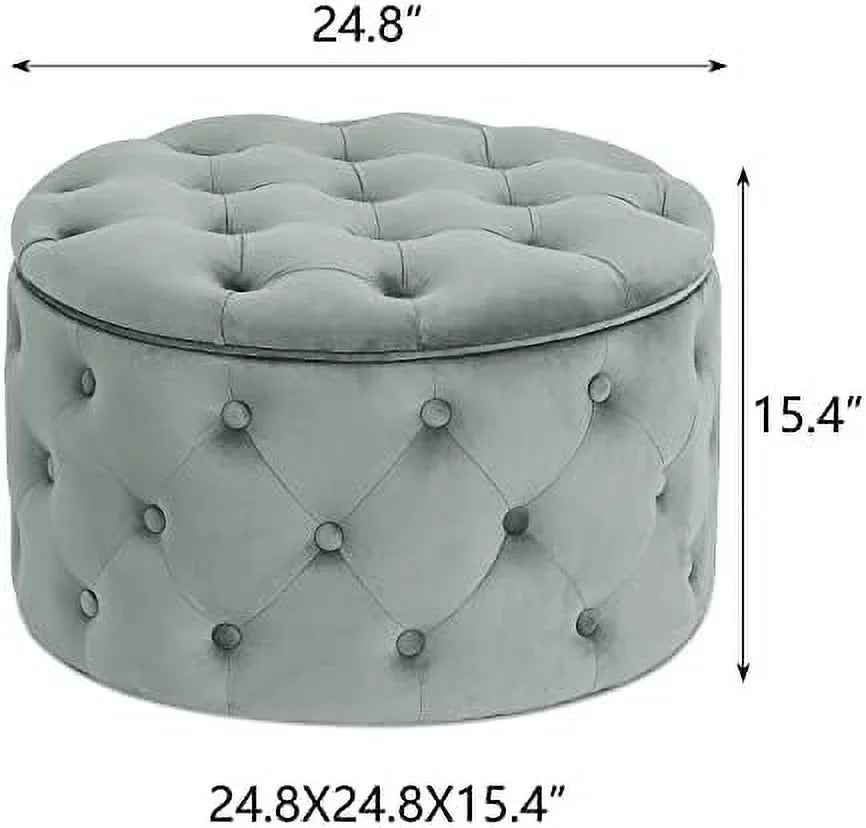 Round Velvet Button Tufted Ottoman Q609