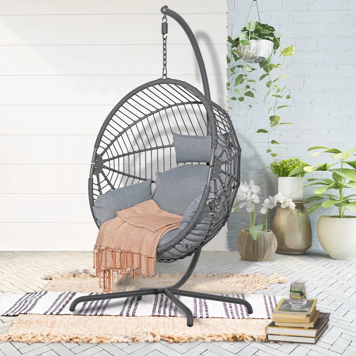 Oversized Dark Gray Hammock Chair with Stand X30259