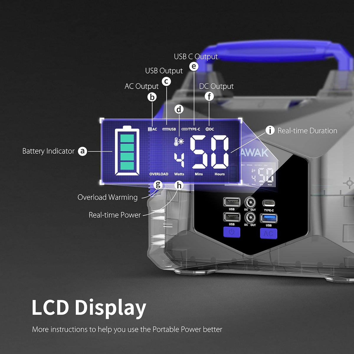 250Wh 300W Portable Power Station with LCD Screen H852737