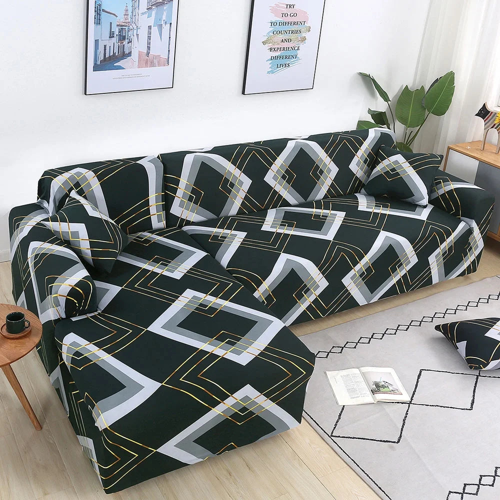 2 Pieces Polyester Fabric Stretch Slipcovers for L Shape Sectional Sofa W4771