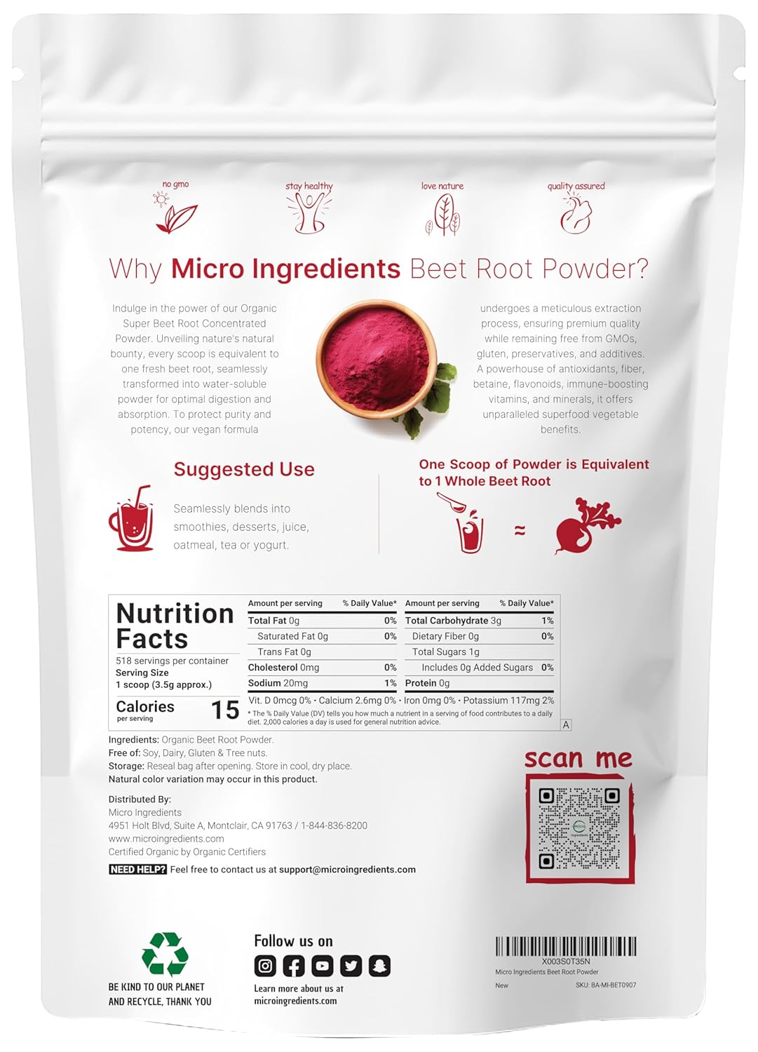 Organic Beet Root Powder, 4 Pounds I9914
