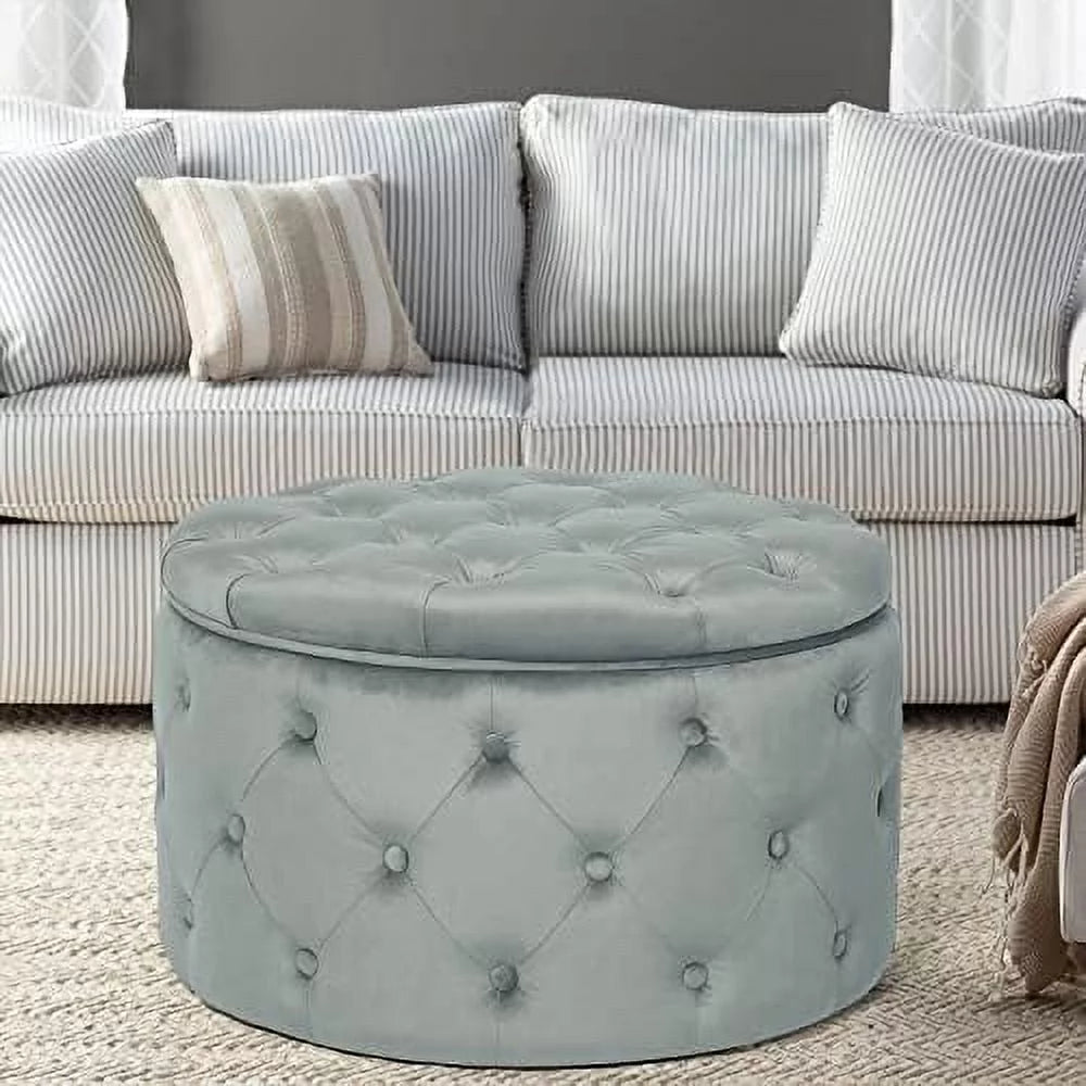 Round Velvet Button Tufted Ottoman Q609