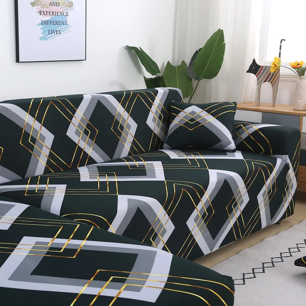 2 Pieces Polyester Fabric Stretch Slipcovers for L Shape Sectional Sofa W4771