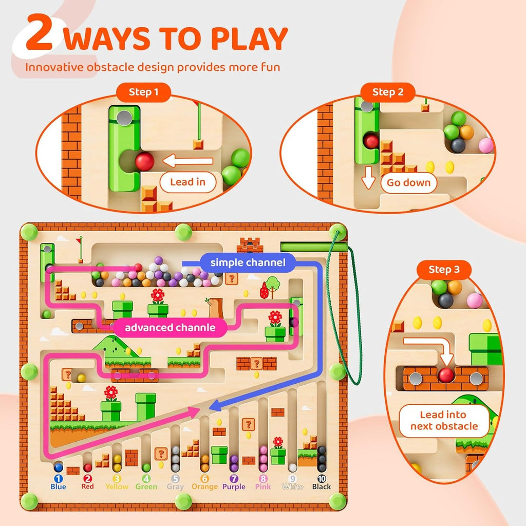 Magnetic Color and Number Maze Wooden Puzzle Activity Board F2963