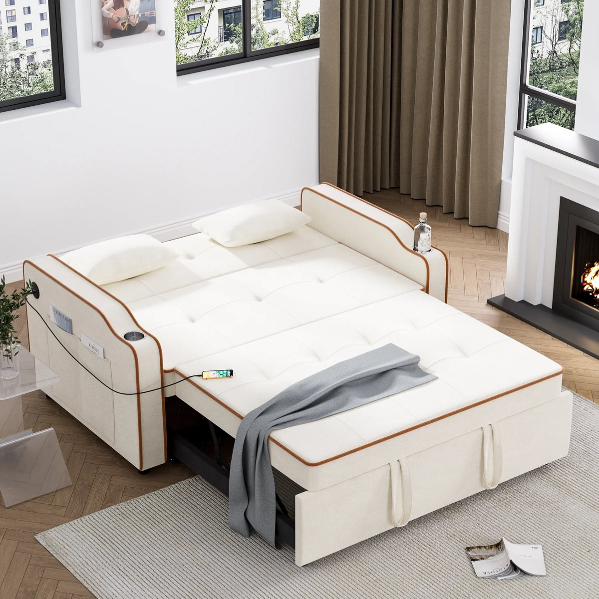 3 in 1 Convertible Sleeper Sofa Couch with Pullout Bed A350804