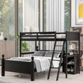 Wood Twin Over Full Loft Bed with Cabinet and Ladder U7246