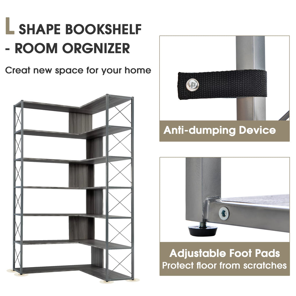 L-Shaped Corner Bookshelf with Metal Frame L967013