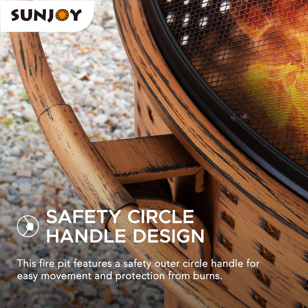 30 in. Round Steel Wood-Burning Fire Pit with Spark Screen and Poker D991786