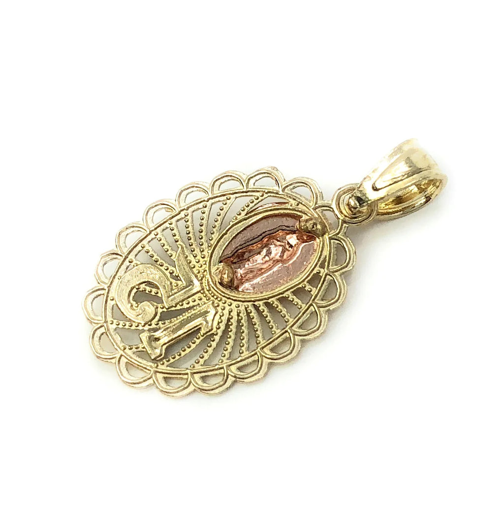 14K Tri Color Gold Virgin Mary Round Charm Pendant G1502