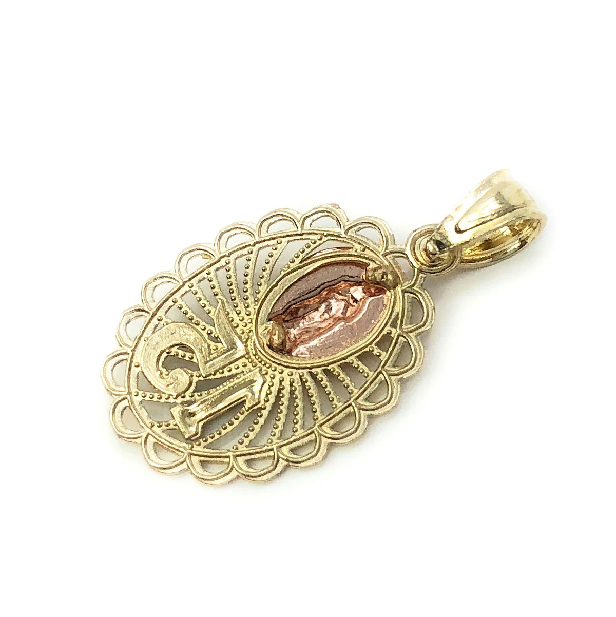 14K Tri Color Gold Virgin Mary Round Charm Pendant G1502