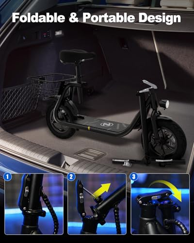 Electric Scooter with Seat, 800W Peak Motor, Foldable E-Scooter with Carry Basket C451