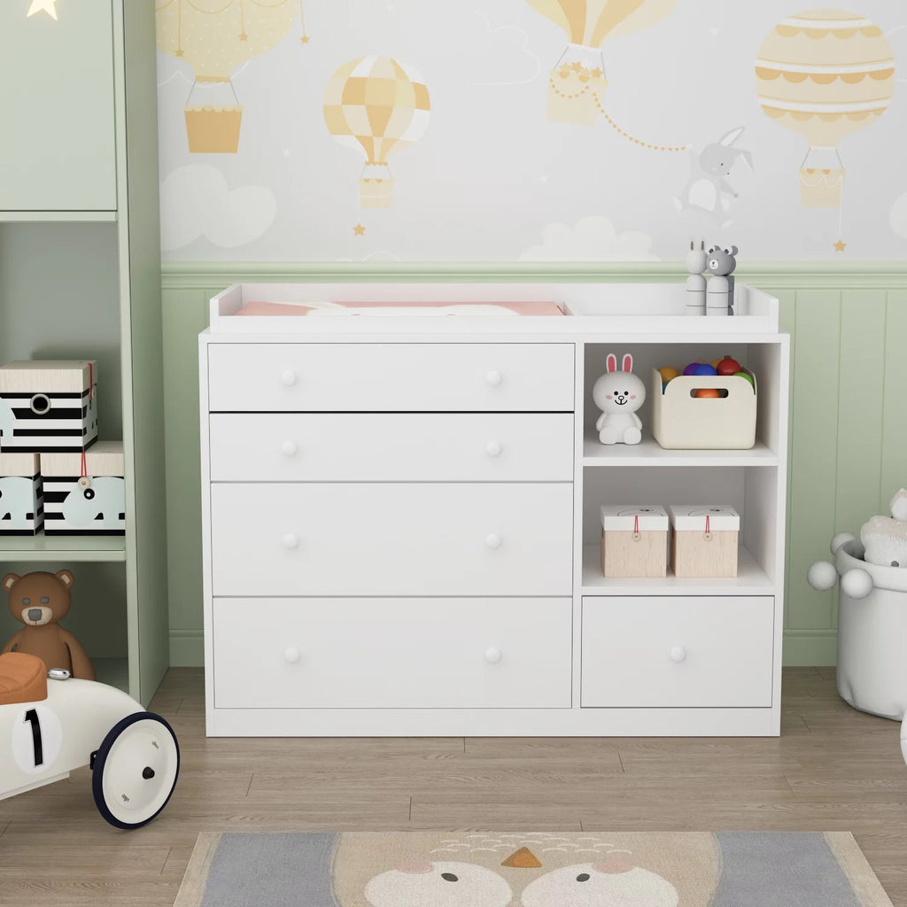 White 5 Drawer Baby Changing Table Dresser with Storage C411771