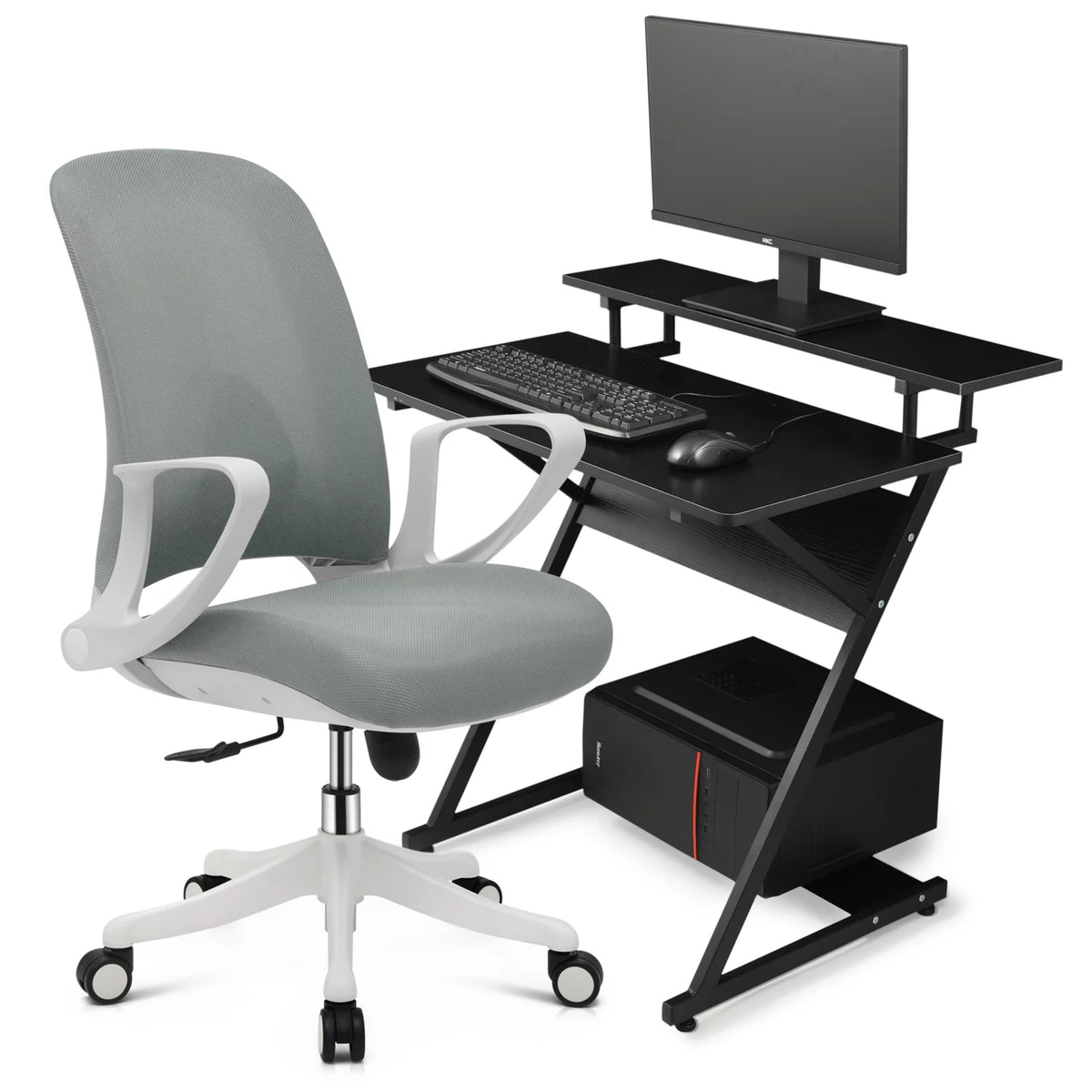 Grey Standing Computer Desk with Monitor Shelf P2727