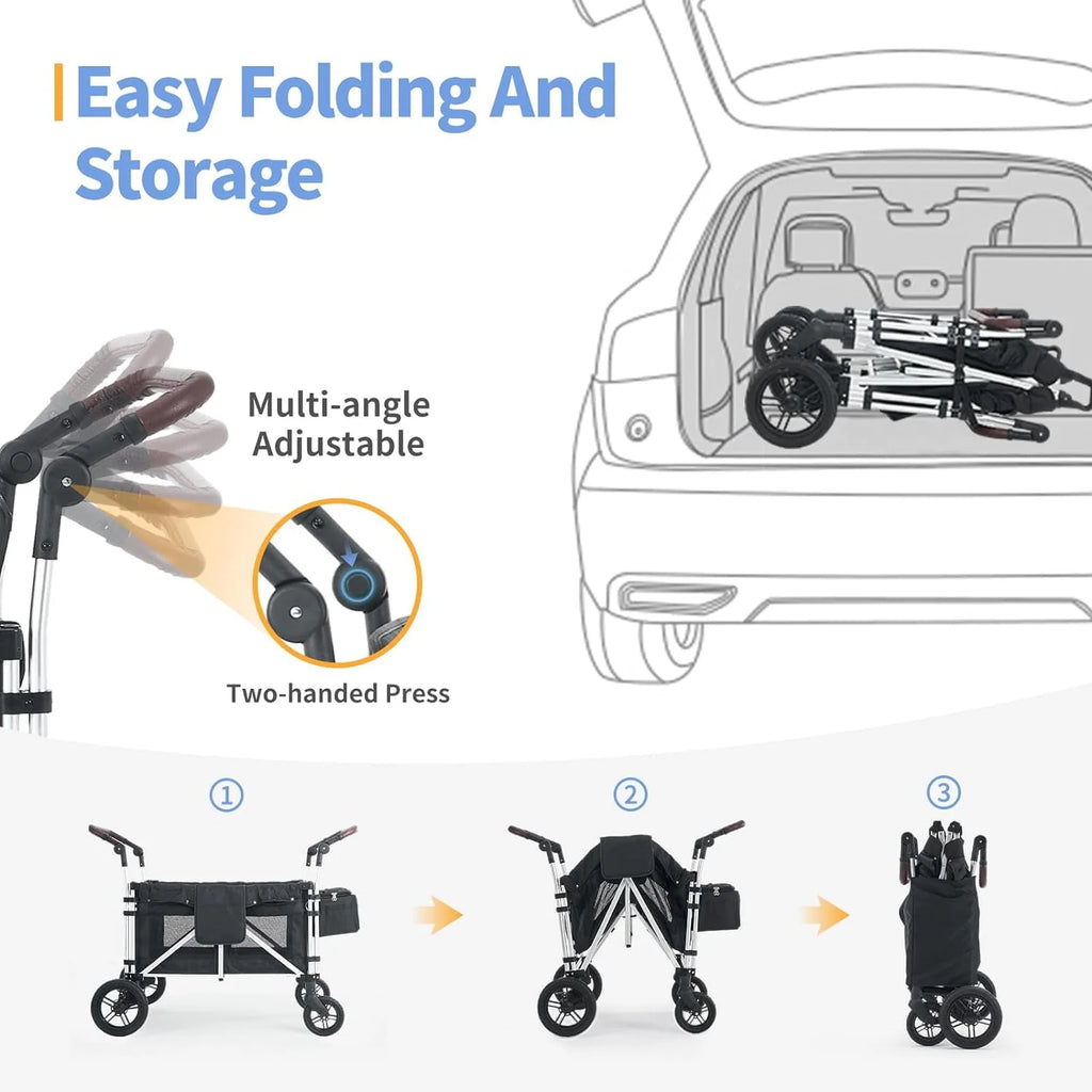 4 Kids Foldable Stroller Wagon with Canopy V16802