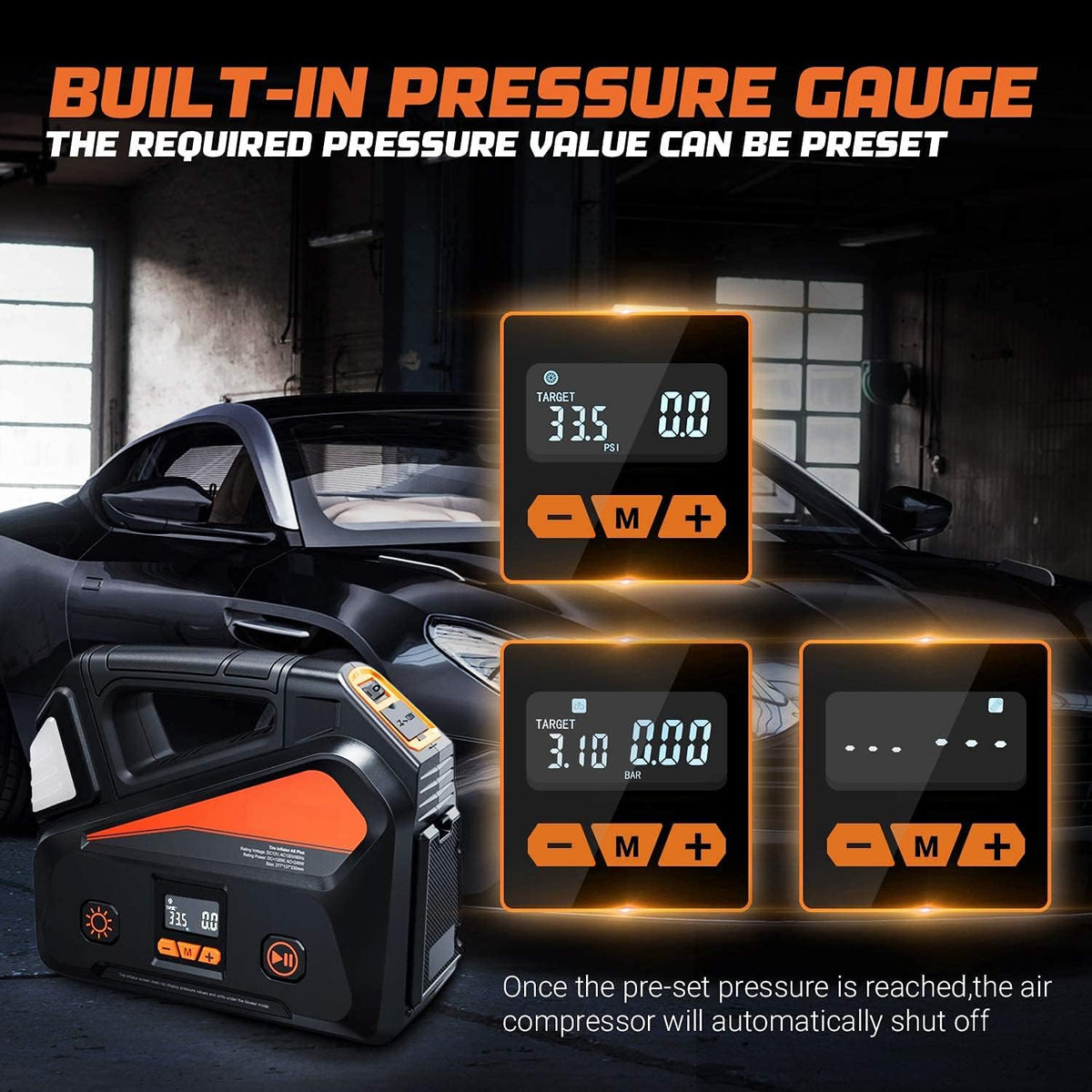 Car Tire Inflator Portable Air Compressor with Pressure Gauge, Pack of 2 I4403