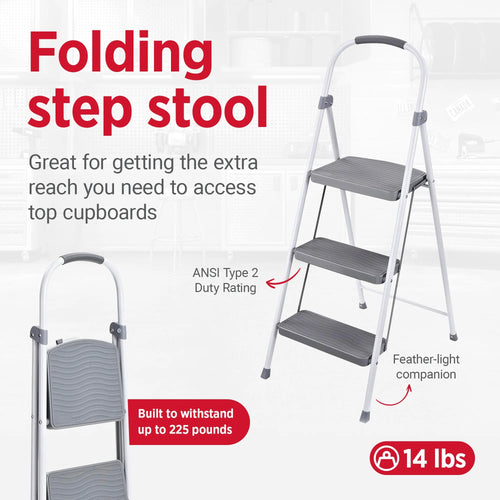 3 Step Folding Steel Step Stool, White F83174