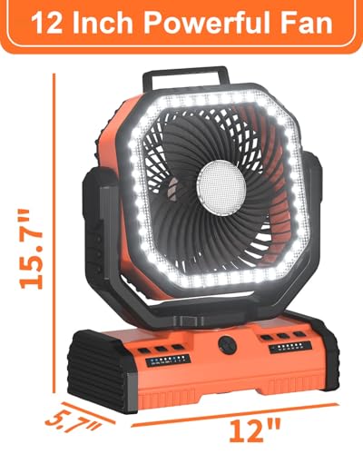 12 Inch 40000mAh Rechargeable Portable Oscillating Fan with LED Lantern J362356