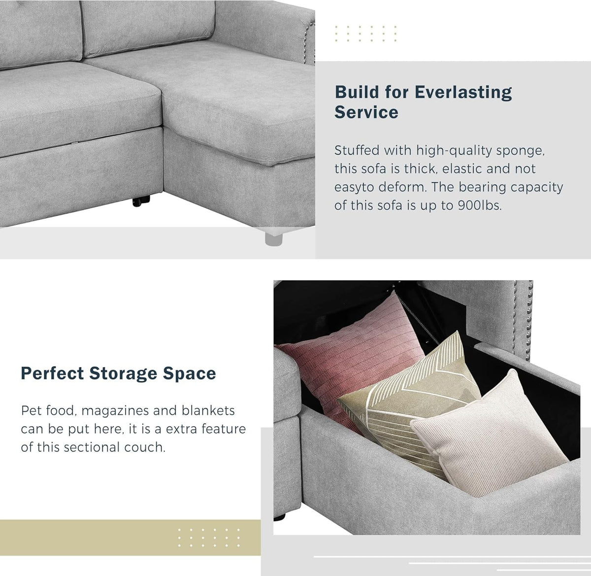 Gray Modular Convertible Sleeper Sofa Bed with Storage Chaise K611122