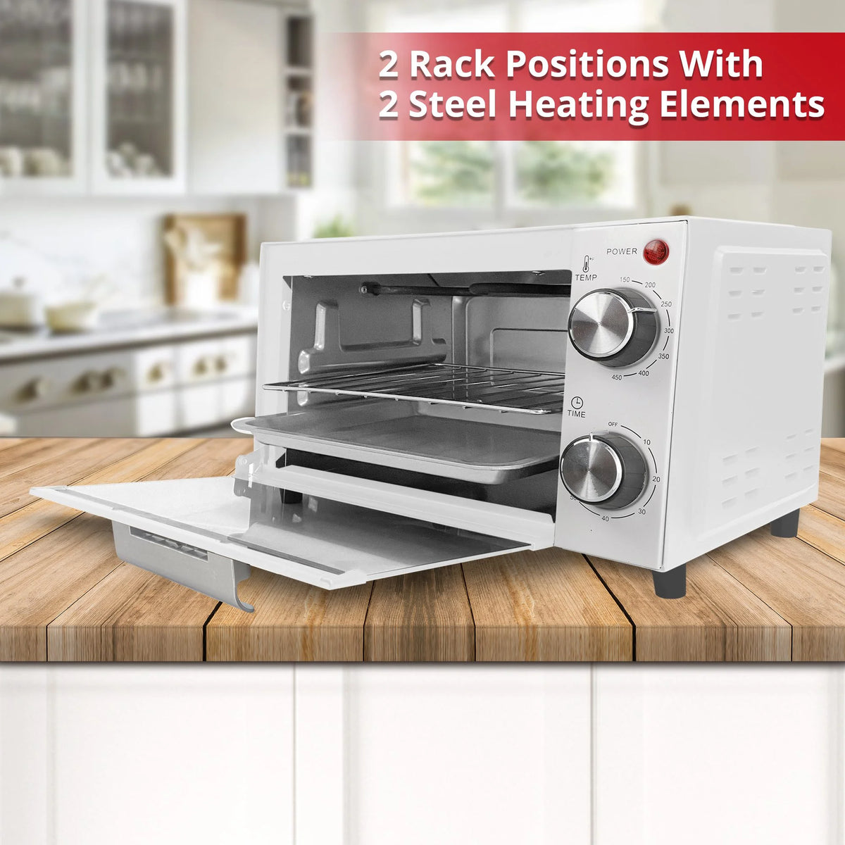 750W Red 4 Slice Toaster Oven with Baking Tray V24357