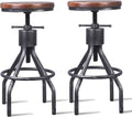 Set of 2 Adjustable Round Wood Metal Swivel Bar Stool S741